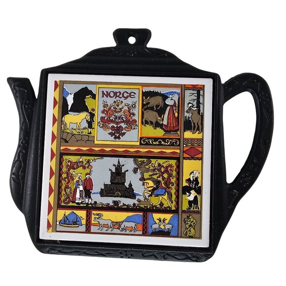Norge Cast Iron Trivet With Colorful Tile Insert Norway - Picture 1 of 8